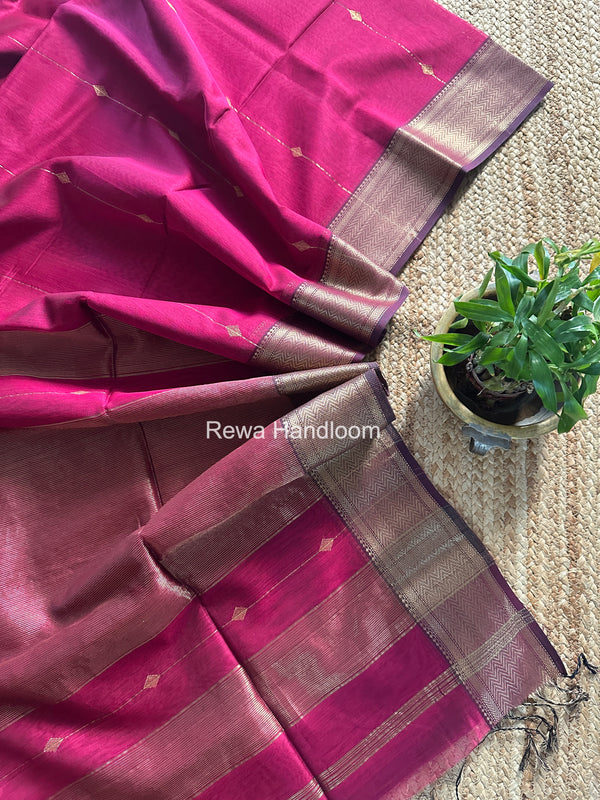 Maheshwari Dark Magenta Lining Butti Saree ZLBS04