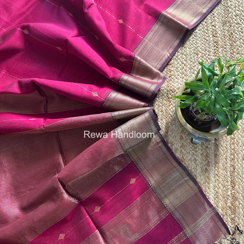 Maheshwari Dark Magenta Lining Butti Saree ZLBS04