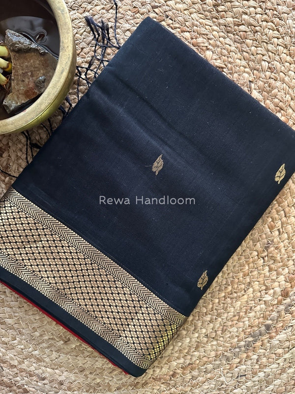 Black Butta Butti Zari Border Maheshwari Saree ZBB039