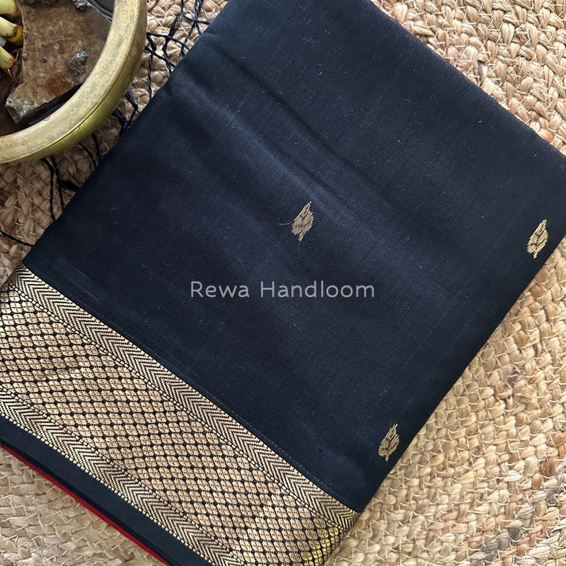 Black Butta Butti Zari Border Maheshwari Saree ZBB039