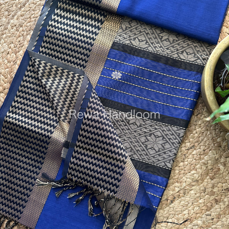 Maheshwari Navy Blue Heavy Pallu Saree-RPS04