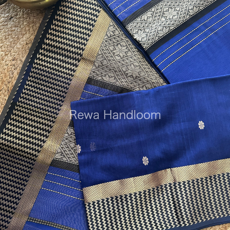 Maheshwari Navy Blue Heavy Pallu Saree-RPS04