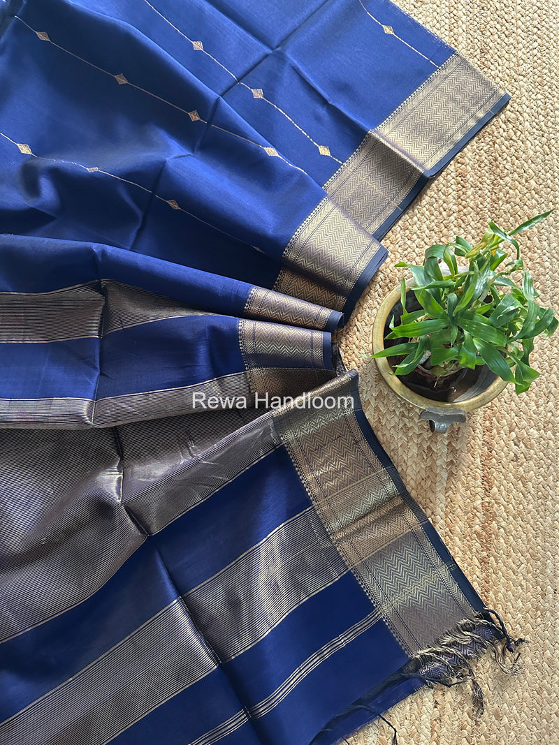 Maheshwari Blue Lining Butti Saree ZLBS05