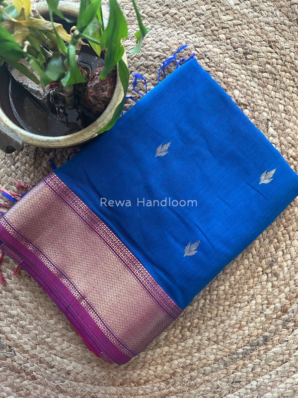 Blue Butta Pallu Zari Border Saree ~ Maheshwari Saree BTPS034
