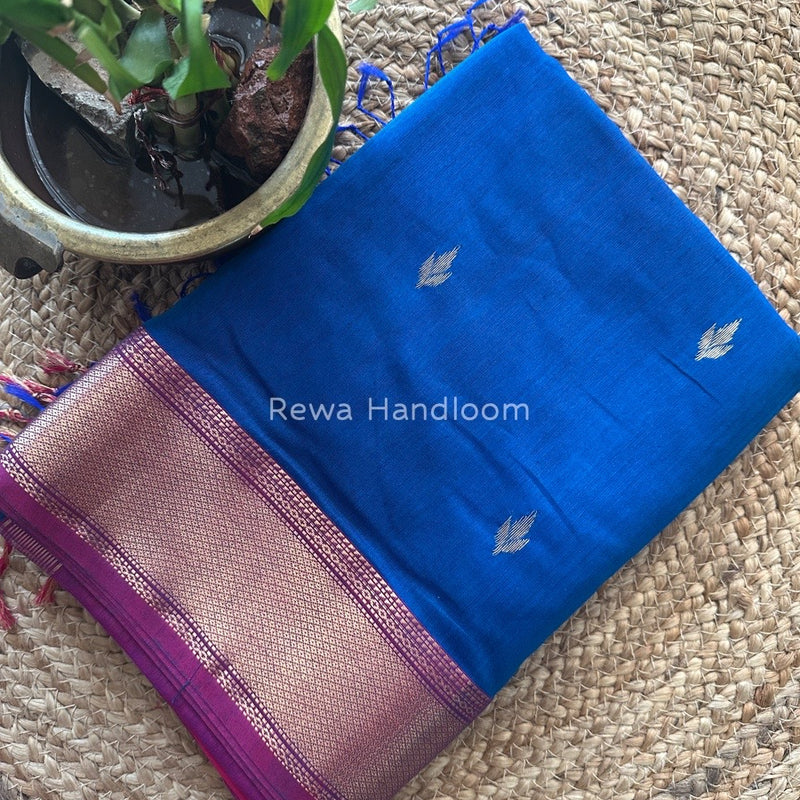 Blue Butta Pallu Zari Border Saree ~ Maheshwari Saree BTPS034