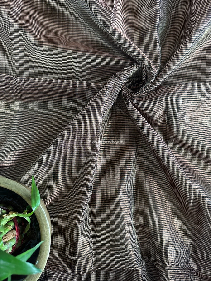 Maheshwari Black Tissue Silk Fabric 2.5 meters Cut - FBT014