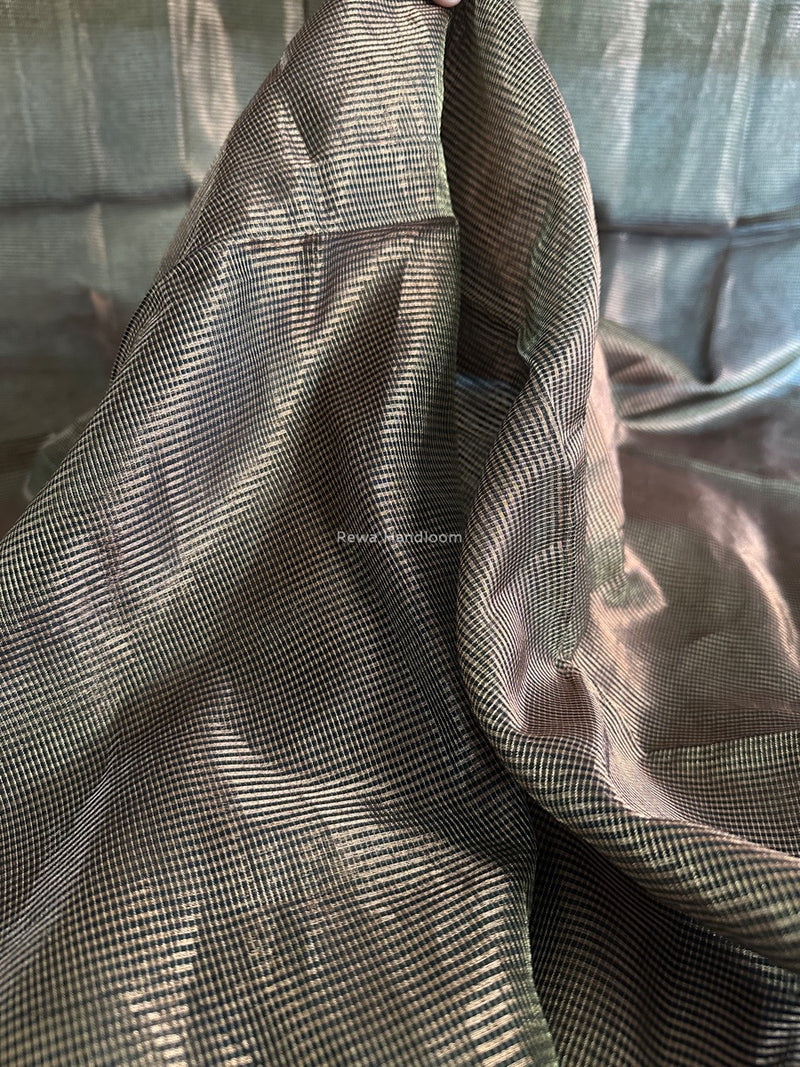 Maheshwari Black Tissue Silk Fabric 2.5 meters Cut - FBT014