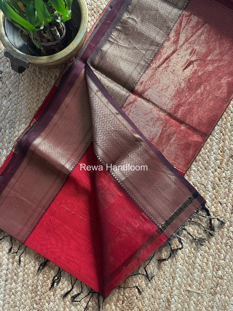 Maheshwari Maroon Lining Butti Saree ZLBS07