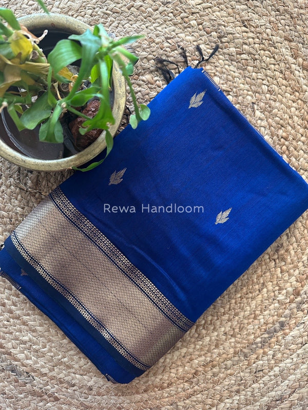 Blue Butta Pallu Zari Border Saree ~ Maheshwari Saree BTPS042