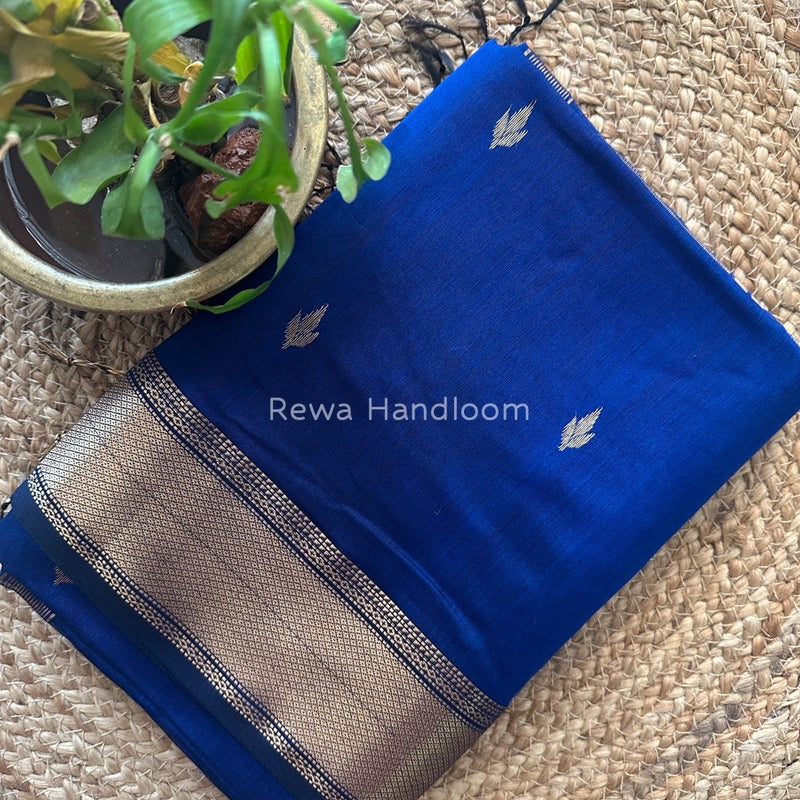 Blue Butta Pallu Zari Border Saree ~ Maheshwari Saree BTPS042