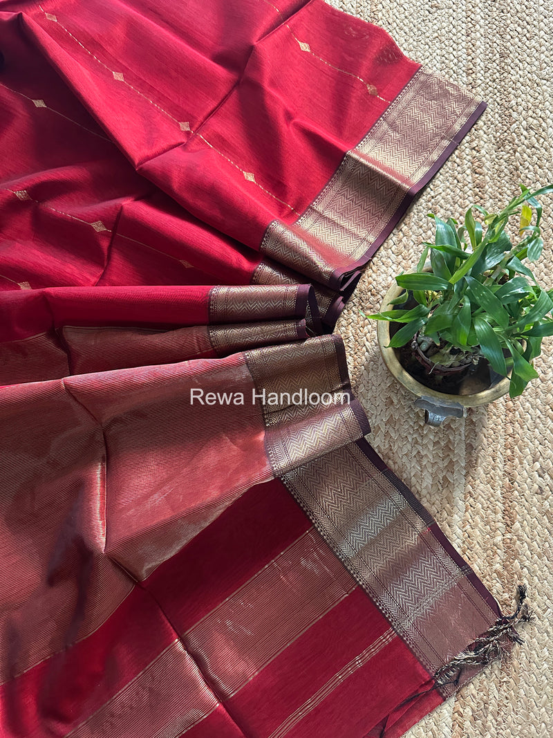 Maheshwari Maroon Lining Butti Saree ZLBS07