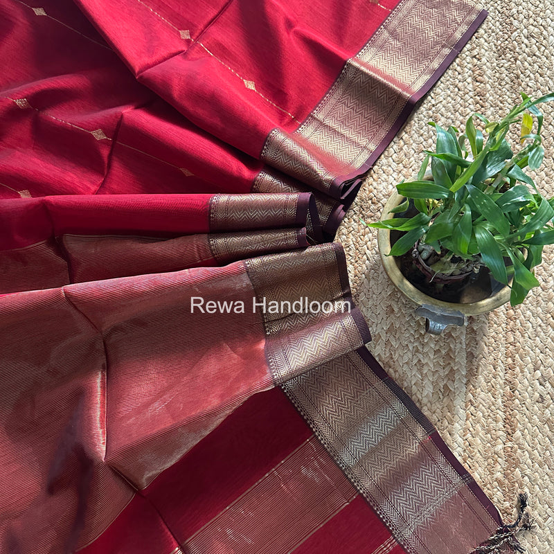 Maheshwari Maroon Lining Butti Saree ZLBS07