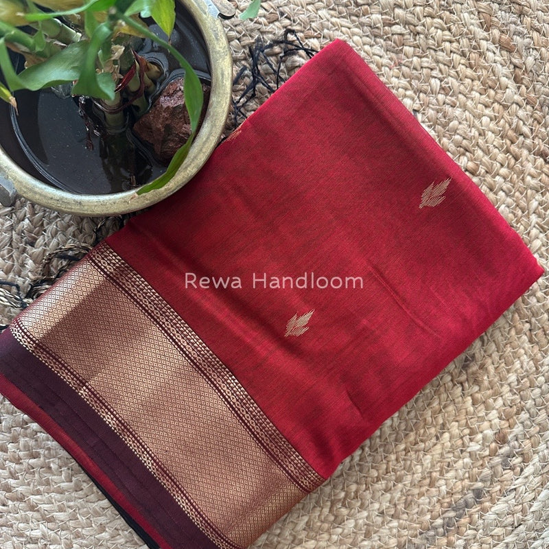 Red Butta Pallu Zari Border Saree ~ Maheshwari Saree BTPS039