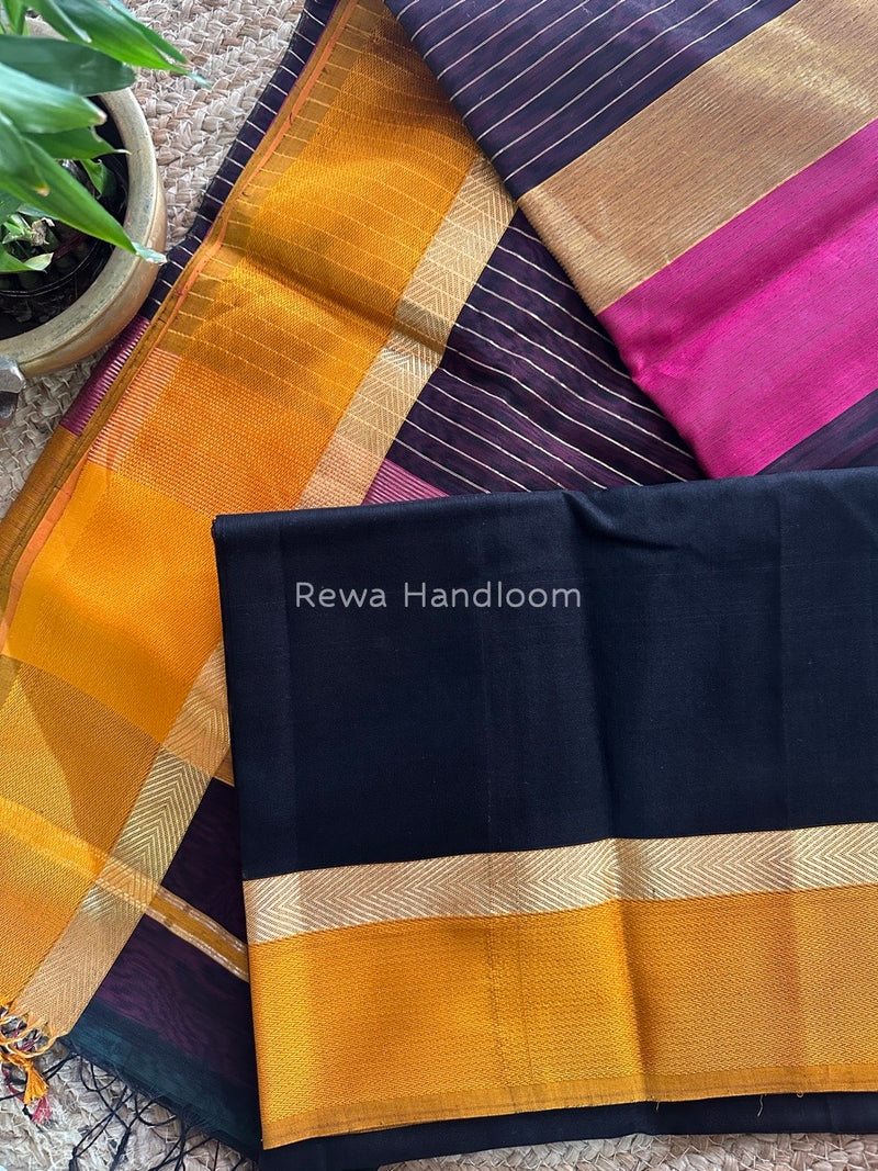 Black Ganga Jamuna Maheshwari Saree GJ0102