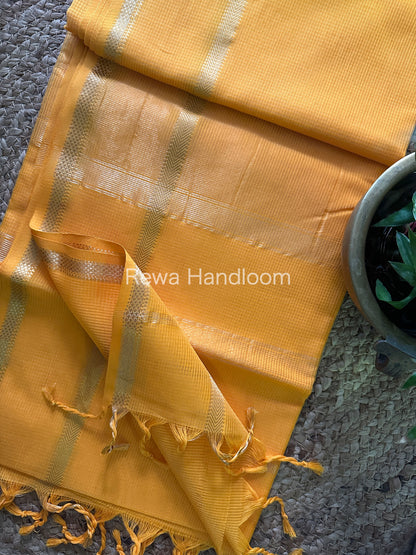 Maheshwari Self Checks Orange Saree MCS05