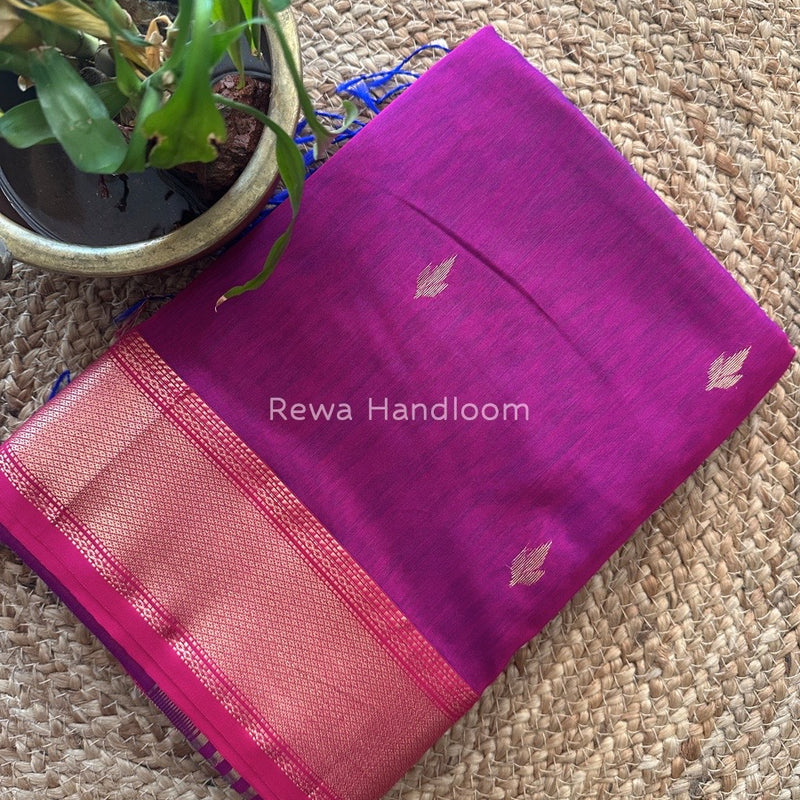 Dark Magenta Butta Pallu Zari Border Saree ~ Maheshwari Saree BTPS036