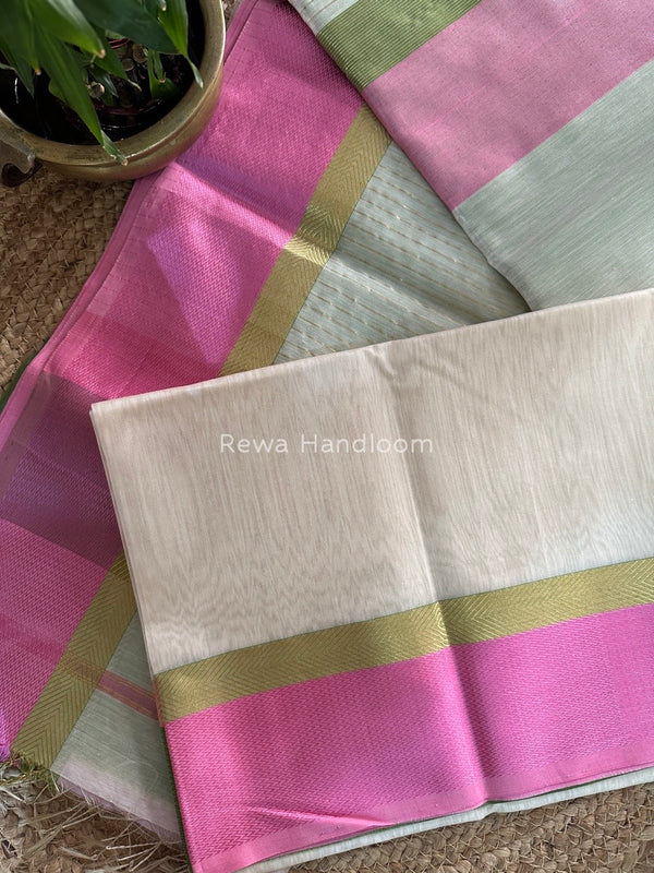 Off White Ganga Jamuna Maheshwari Saree GJ0108