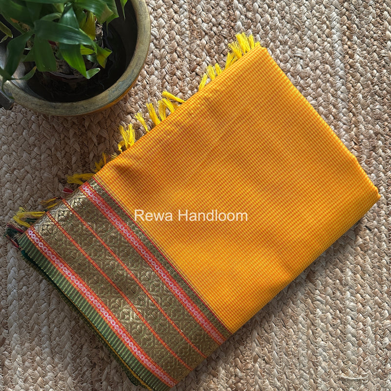 Maheshwari Mango Yellow Garbha Reshami Silk Saree GRS01