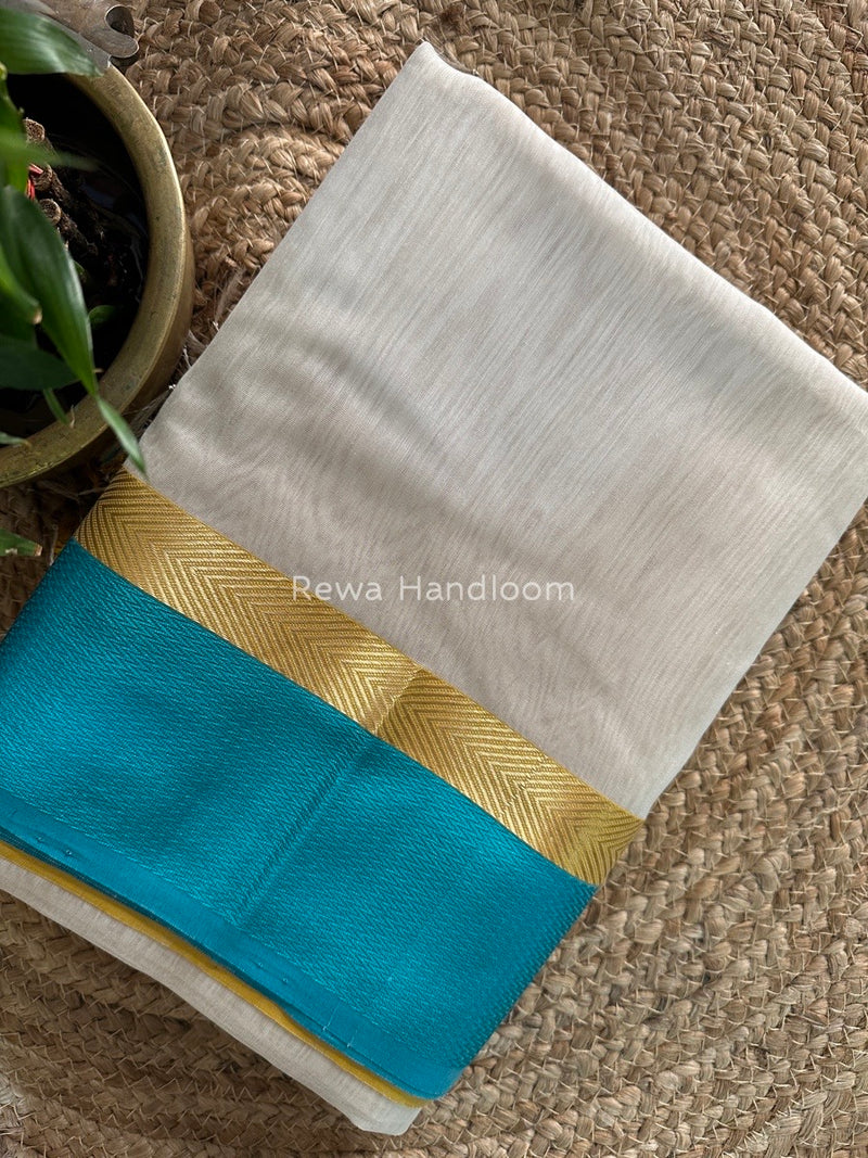 Off White Ganga Jamuna Maheshwari Saree GJ0111