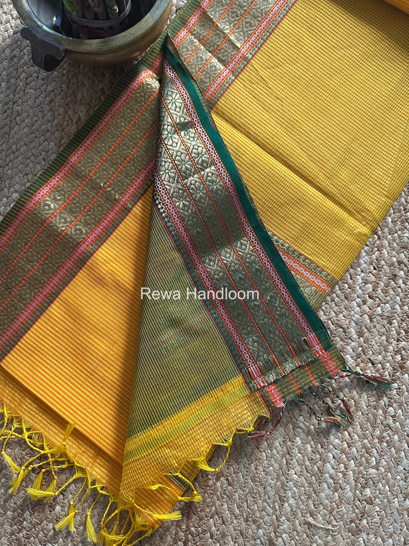 Maheshwari Mango Yellow Garbha Reshami Silk Saree GRS01