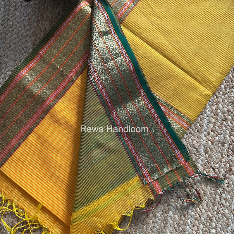 Maheshwari Mango Yellow Garbha Reshami Silk Saree GRS01
