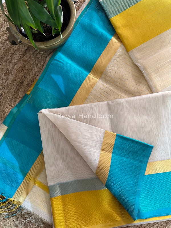 Off White Ganga Jamuna Maheshwari Saree GJ0111