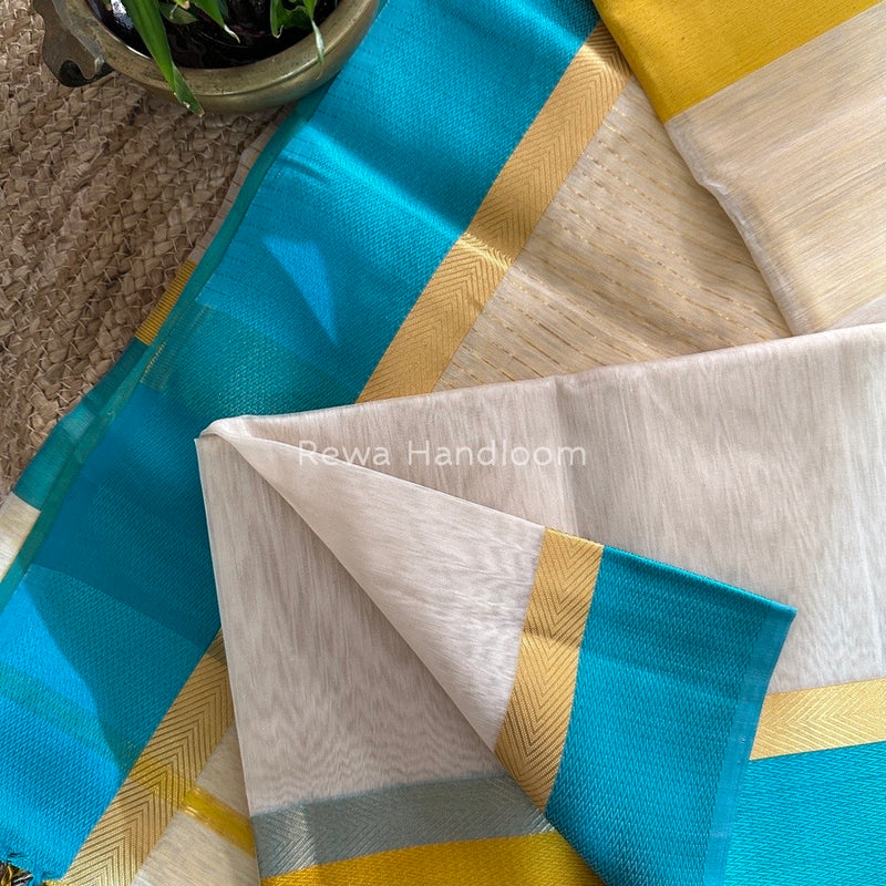 Off White Ganga Jamuna Maheshwari Saree GJ0111