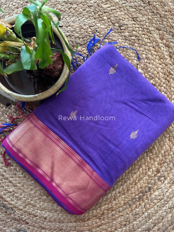Purple Butta Pallu Zari Border Saree ~ Maheshwari Saree BTPS035