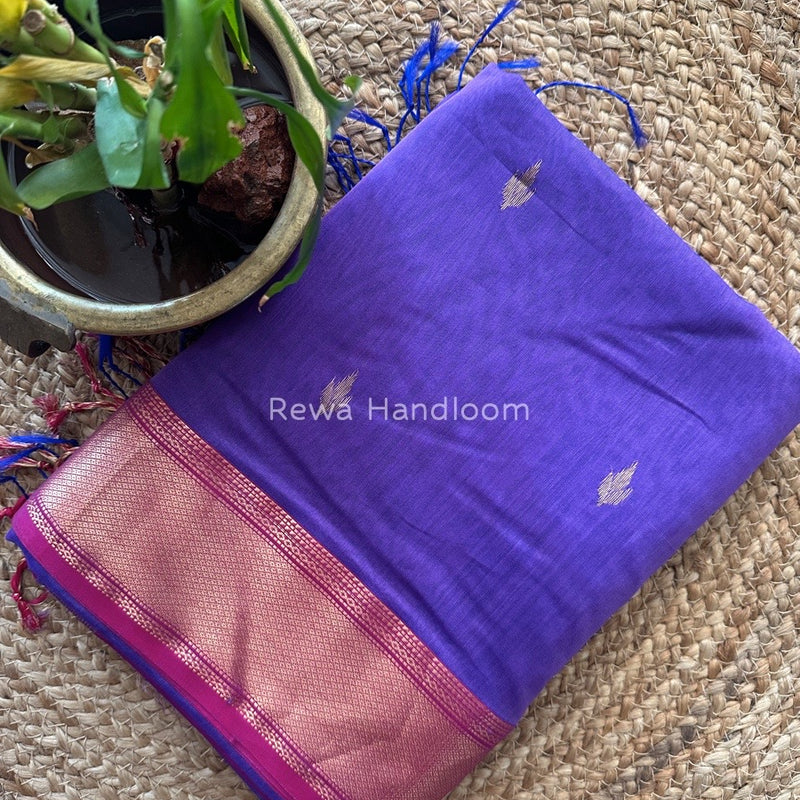 Purple Butta Pallu Zari Border Saree ~ Maheshwari Saree BTPS035
