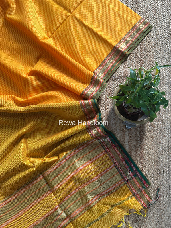 Maheshwari Mango Yellow Garbha Reshami Silk Saree GRS01