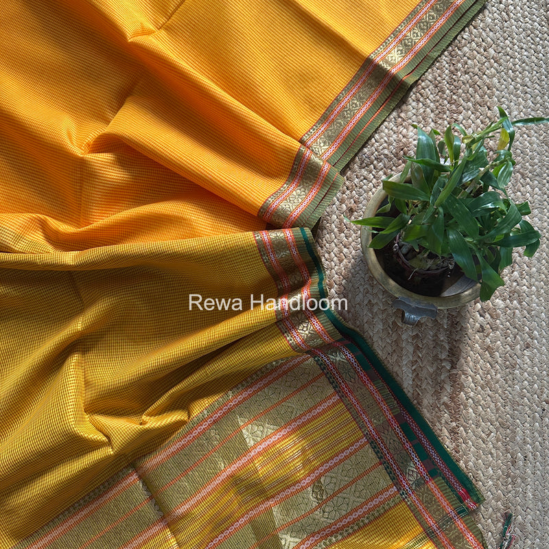 Maheshwari Mango Yellow Garbha Reshami Silk Saree GRS01