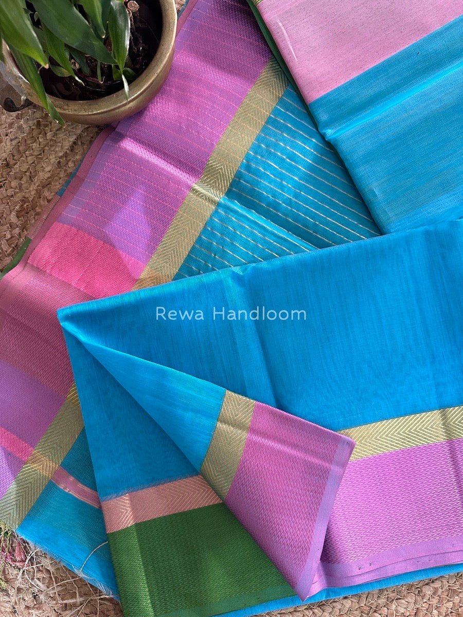 Deep Sky Blue Ganga Jamuna Maheshwari Saree GJ0109