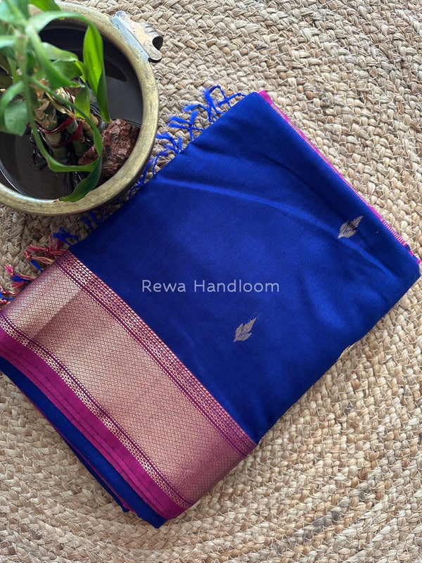 Dark Blue Butta Pallu Zari Border Saree ~ Maheshwari Saree BTPS037