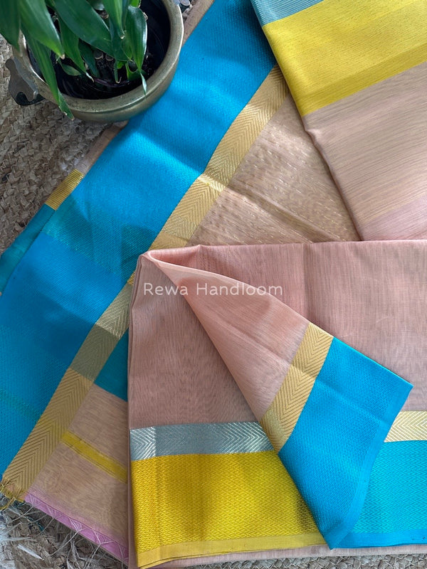 Peach Ganga Jamuna Maheshwari Saree GJ0110