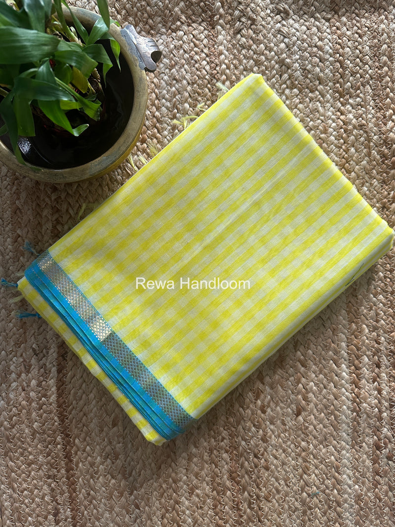 Exclusive Maheshwari Yellow Checks Saree CLBS012
