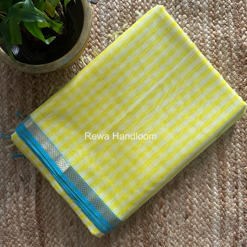 Exclusive Maheshwari Yellow Checks Saree CLBS012