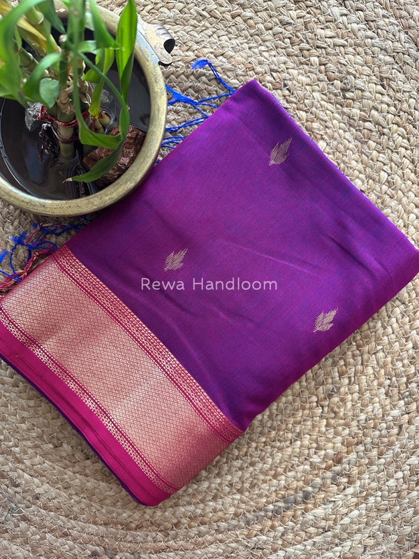 Magenta Butta Pallu Zari Border Saree ~ Maheshwari Saree BTPS041