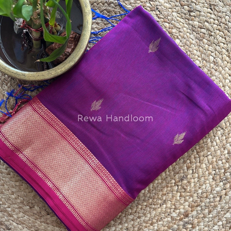 Magenta Butta Pallu Zari Border Saree ~ Maheshwari Saree BTPS041