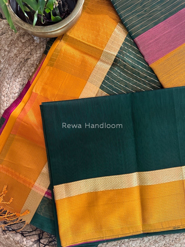 Green Ganga Jamuna Maheshwari Saree GJ0106