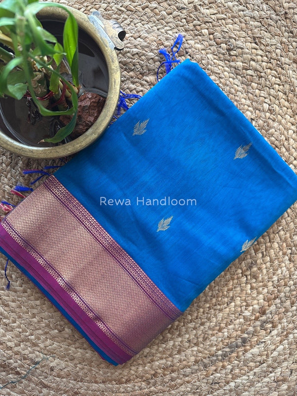 Morpankhi Butta Pallu Zari Border Saree ~ Maheshwari Saree BTPS040