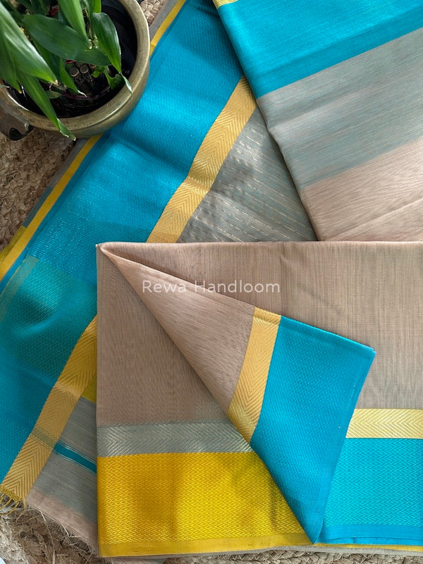 Beige Ganga Jamuna Maheshwari Saree GJ0107