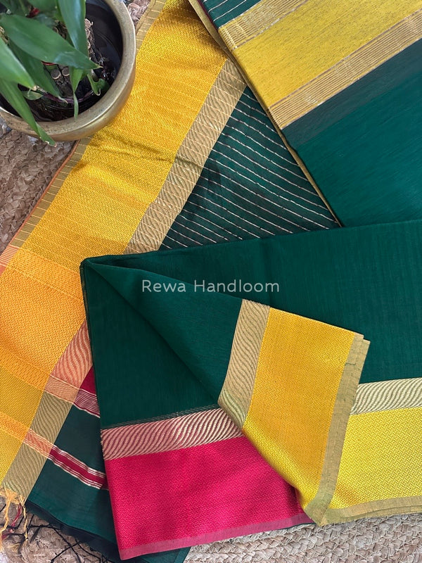 Green Ganga Jamuna Maheshwari Saree GJ0103
