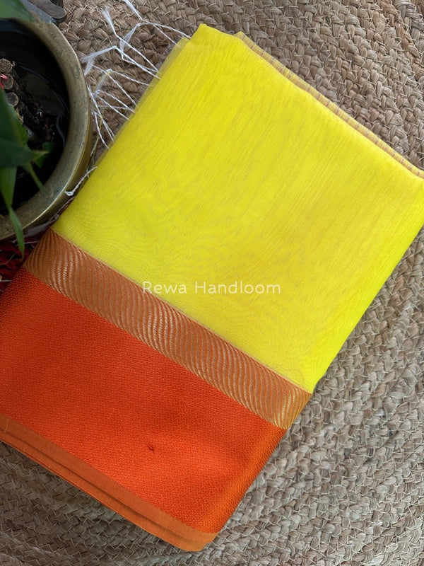 Lemon Yellow Ganga Jamuna Maheshwari Saree GJ0104