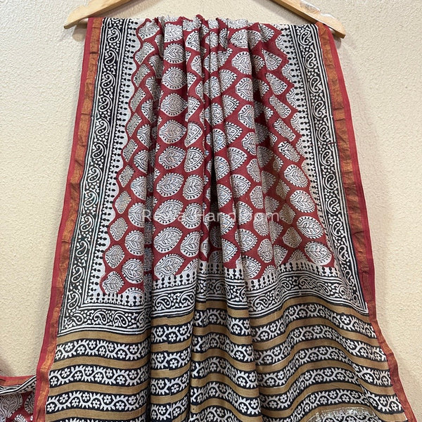 Red-White Chanderi Silk Printed Saree CPS011