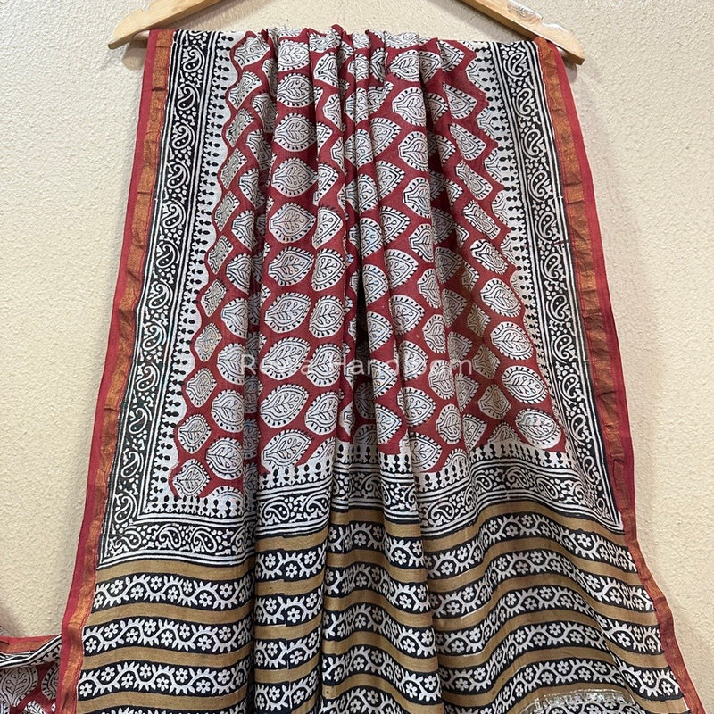 Red-White Chanderi Silk Printed Saree CPS011