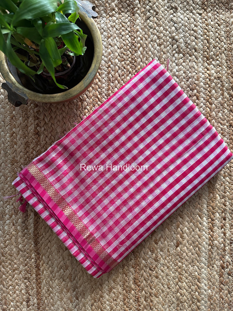 Exclusive Maheshwari Rani Pink Checks Saree CLBS015 Rewa Handloom