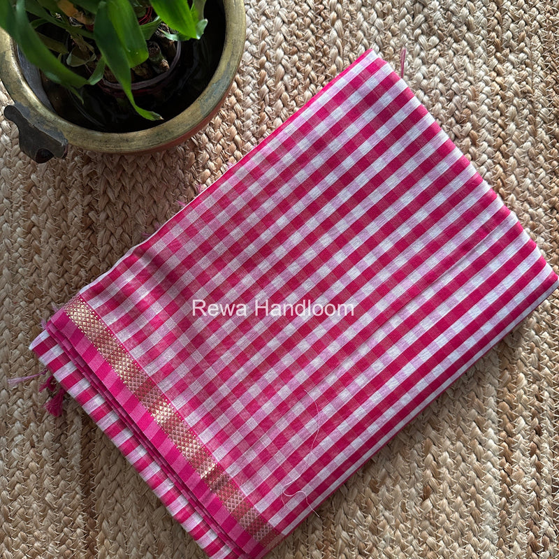 Exclusive Maheshwari Rani Pink Checks Saree CLBS015 Rewa Handloom