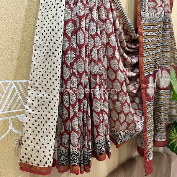 Red-White Chanderi Silk Printed Saree CPS011