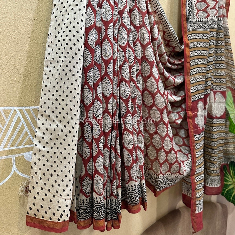 Red-White Chanderi Silk Printed Saree CPS011