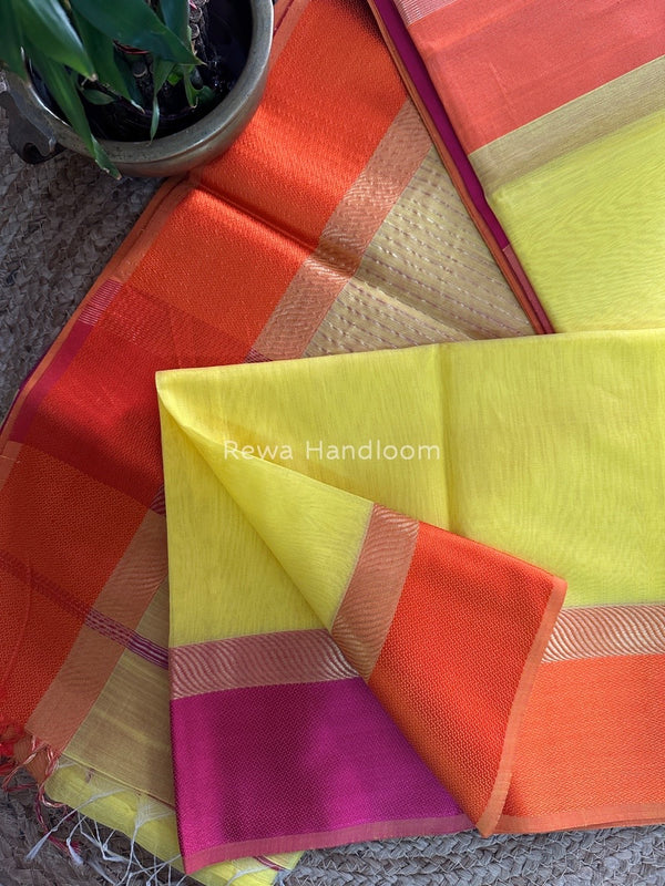 Lemon Yellow Ganga Jamuna Maheshwari Saree GJ0104